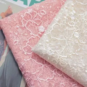 sweet pink or cream floral corded embroidered lace fabric