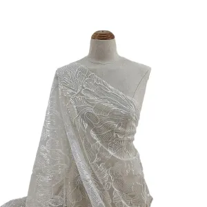 blooming floral line embroidered sequined mesh fabric