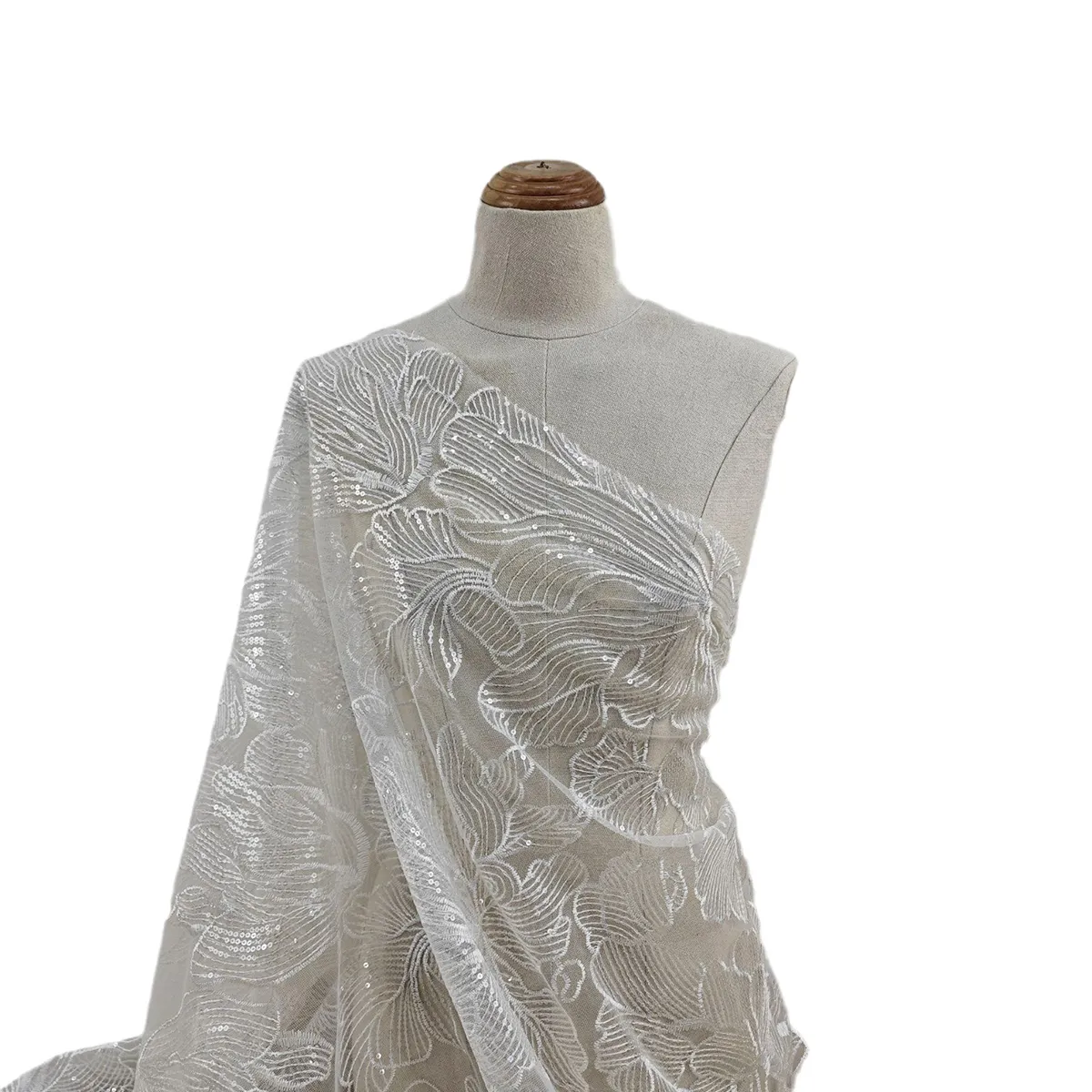 blooming floral line embroidered sequined mesh fabric blooming floral line embroidered sequined mesh fabric