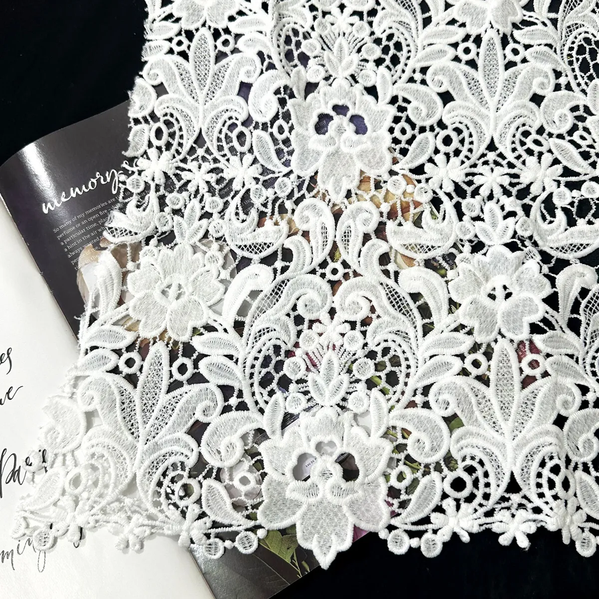 baroque floral cutout milk silk Guipure lace fabric baroque floral cutout milk silk Guipure lace fabric