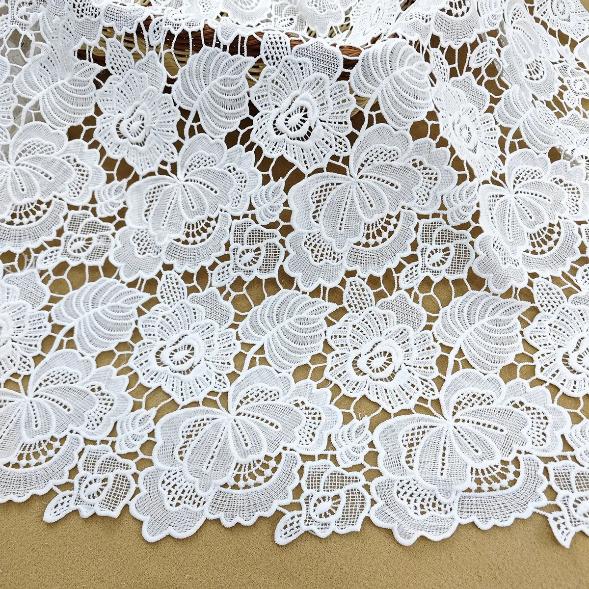vintage floral cutout milk silk guipure lace fabric