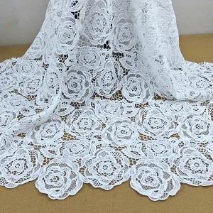 clustered rose flower milk silk guipure lace fabric