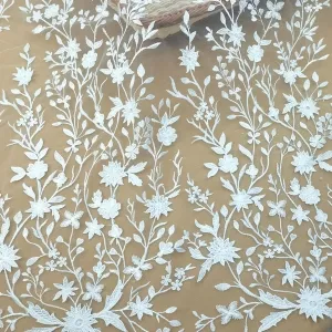 delicate leaf sprigs and branches botanical lace fabric