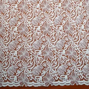 floral milk silk guipure lace fabric with scalloped edge
