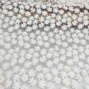 off white allover tiny daisy embroidered lace fabric