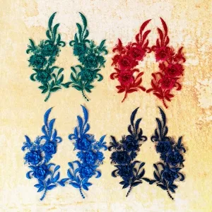 colored 3d rose vine embroidered lace applique pairs