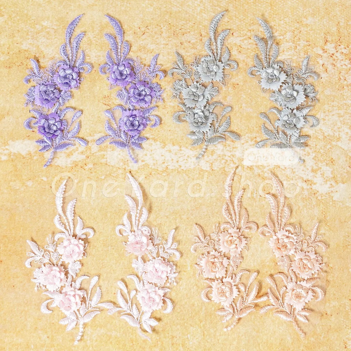 colored 3d rose vine lace applique pairs