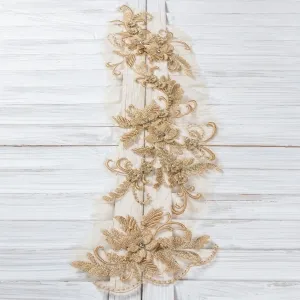 beaded champagne gold flowers applique