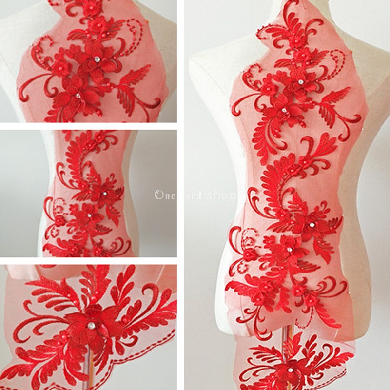 Beaded 3D Flowers Floral Lace Applique OneYard
