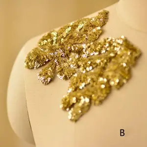 Gold leaf pattern micro sequin lace applique