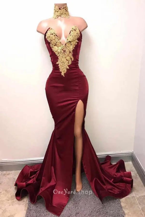 gold sequin lace appliqued prom dress