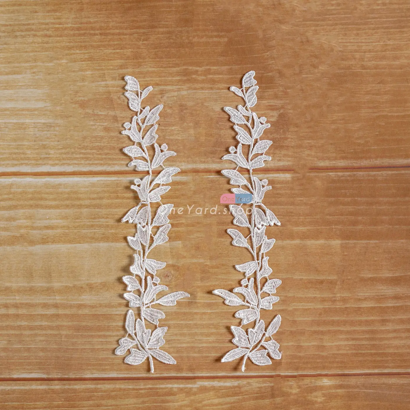 Ivory Leaf Pattern Chemical Lace Applique - OneYard