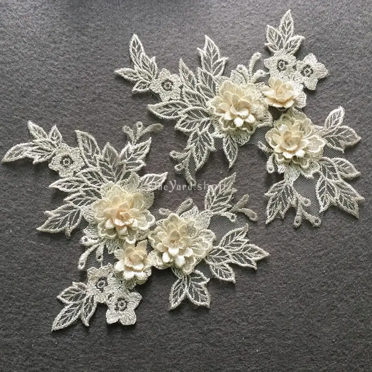 champagne embroidered tulle lace flower