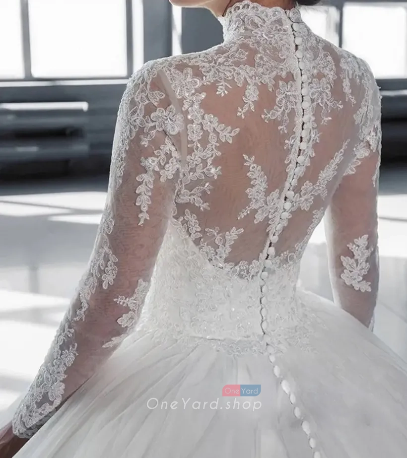 classic flower lace appliqued wedding gown
