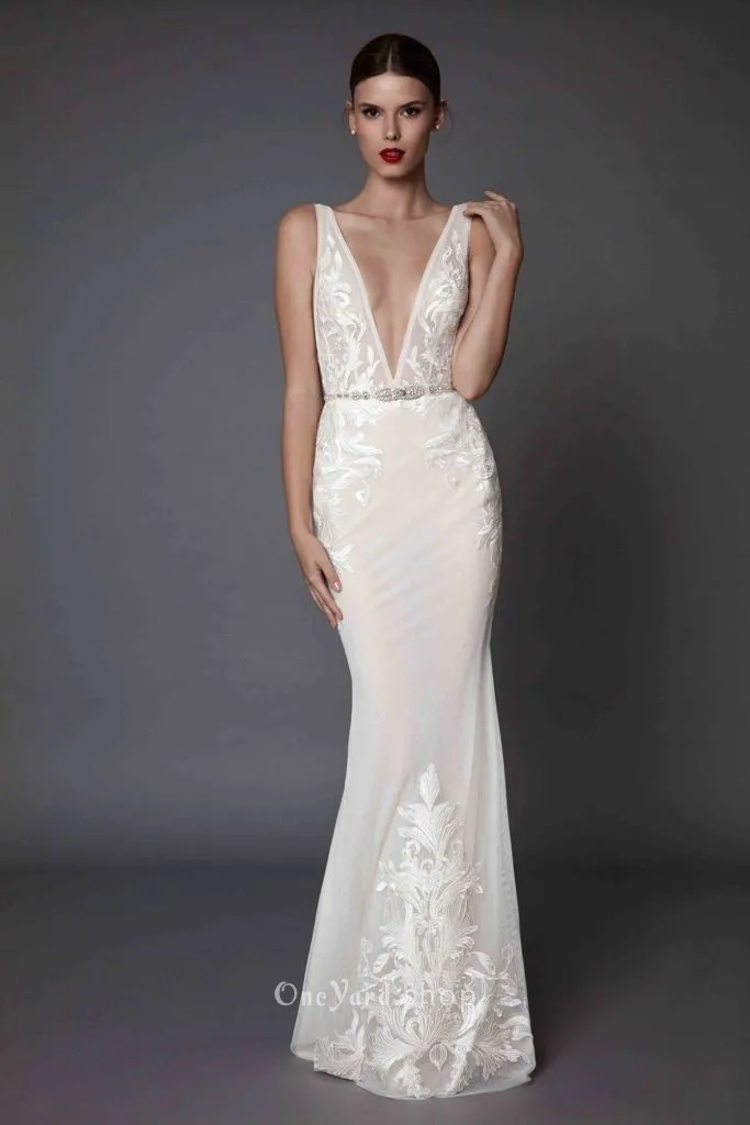silk texture bridal lace flower appliqued bridal dress