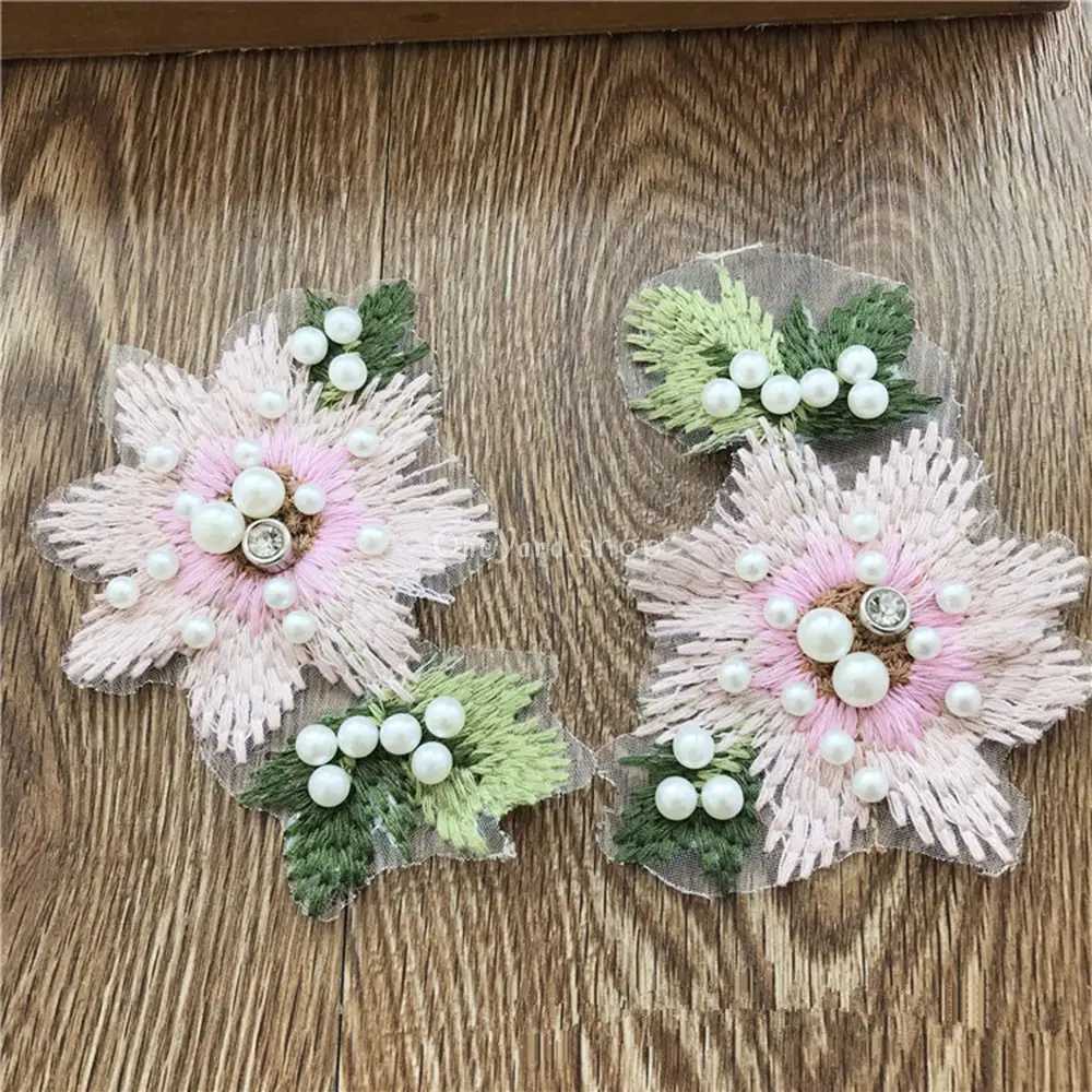 pealed pink and green flower dress applique