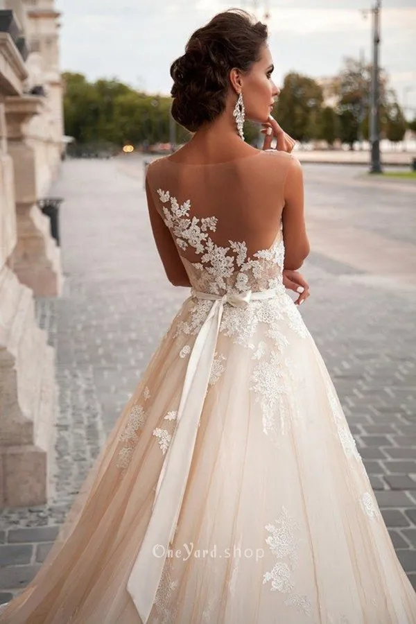 ivory myosotis floral lace appliqued wedding gown
