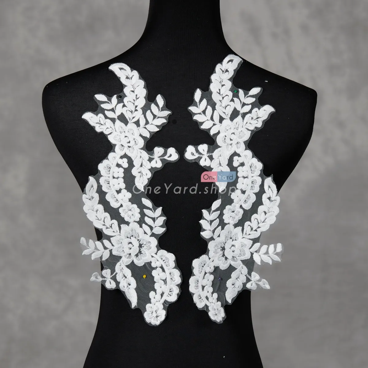 White Vines Flower Pattern Bridal Lace Appliqué OneYard