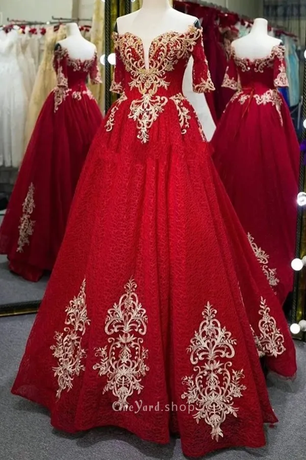 abstract geometric lace appliqued formal gown
