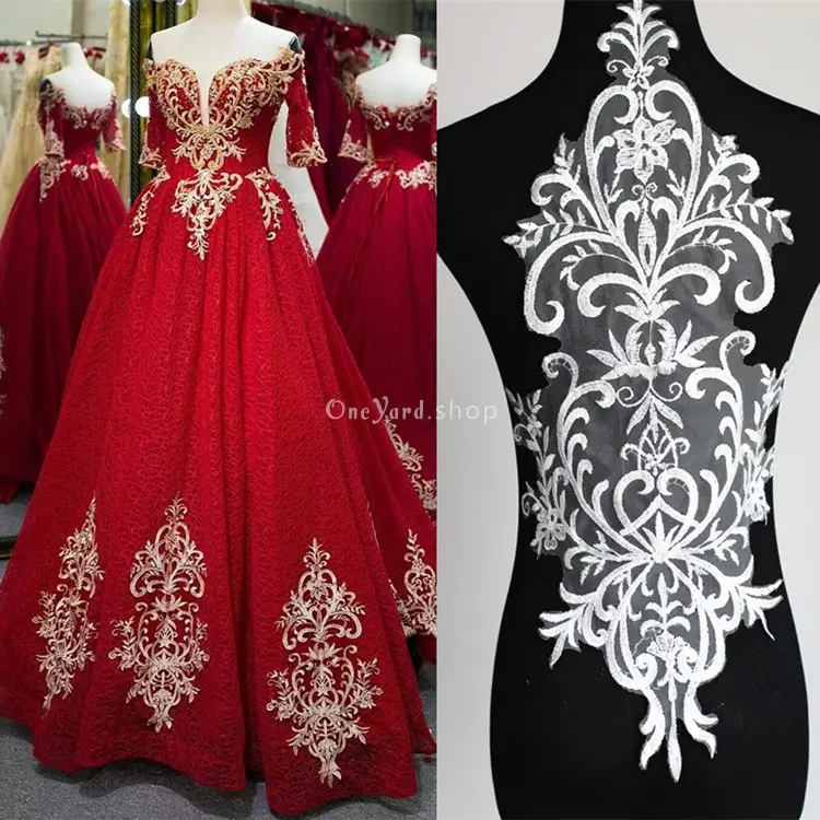 off white abstract geometric pattern embroidered lace applique