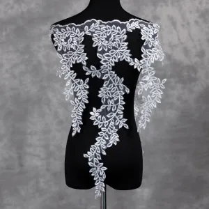 shiny sequinned leaf pattern embroidery lace trim