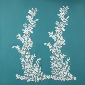 pair of leaf pattern ivory embroidered lace large applique