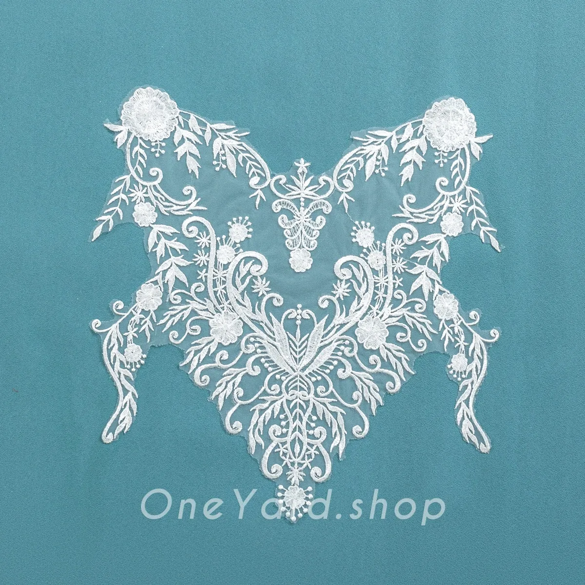 sequinned lace applique for bridal evening dress