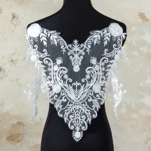 sequinned symmetrical floral lace bodice applique