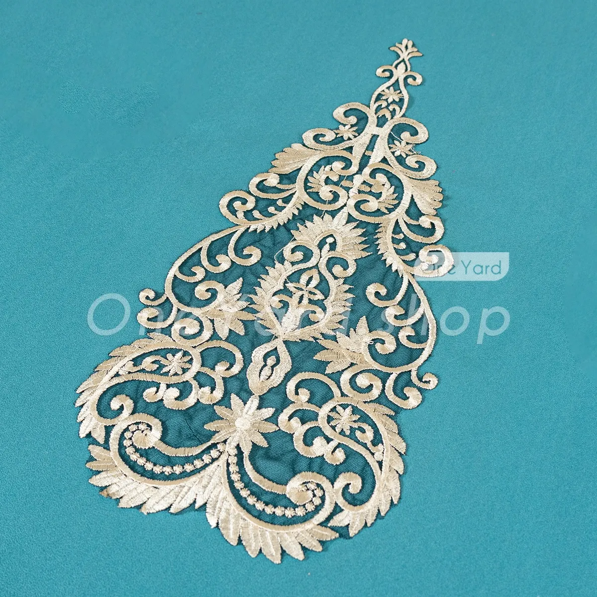 25x58cm light gold baroque black mesh lace applique