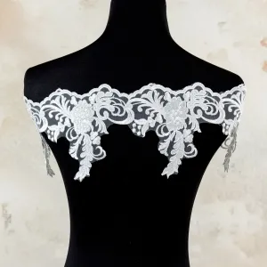 floral pattern embroidered ivory lace trim fabric