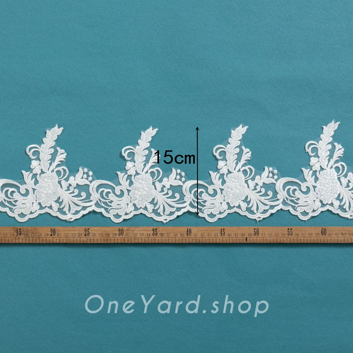 floral pattern embroidered ivory lace trim