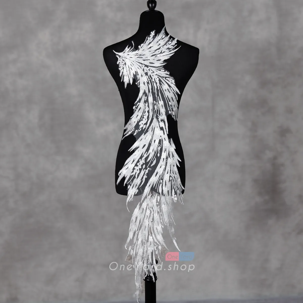 big wings sequinned ivory lace applique