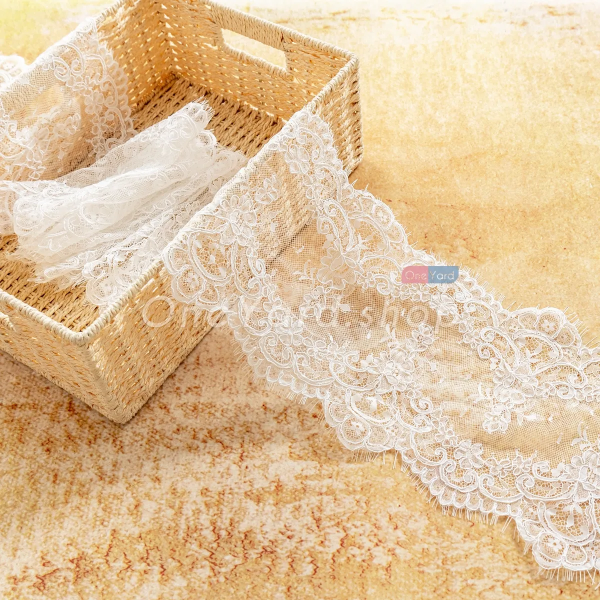 off white floral corded eyelash lace trim