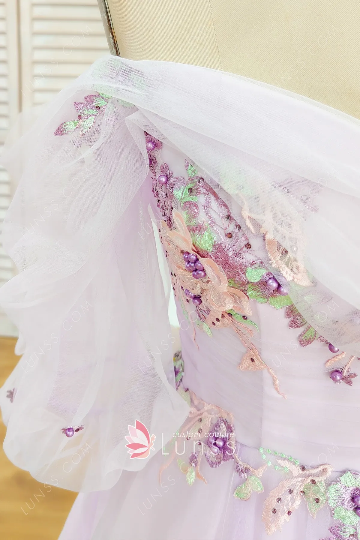 pearled 3D flowers dress