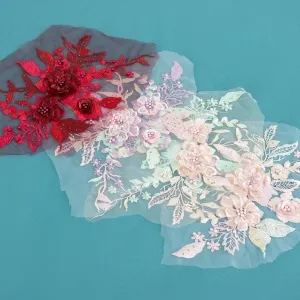 pearled 3d lace flowers dress decoration