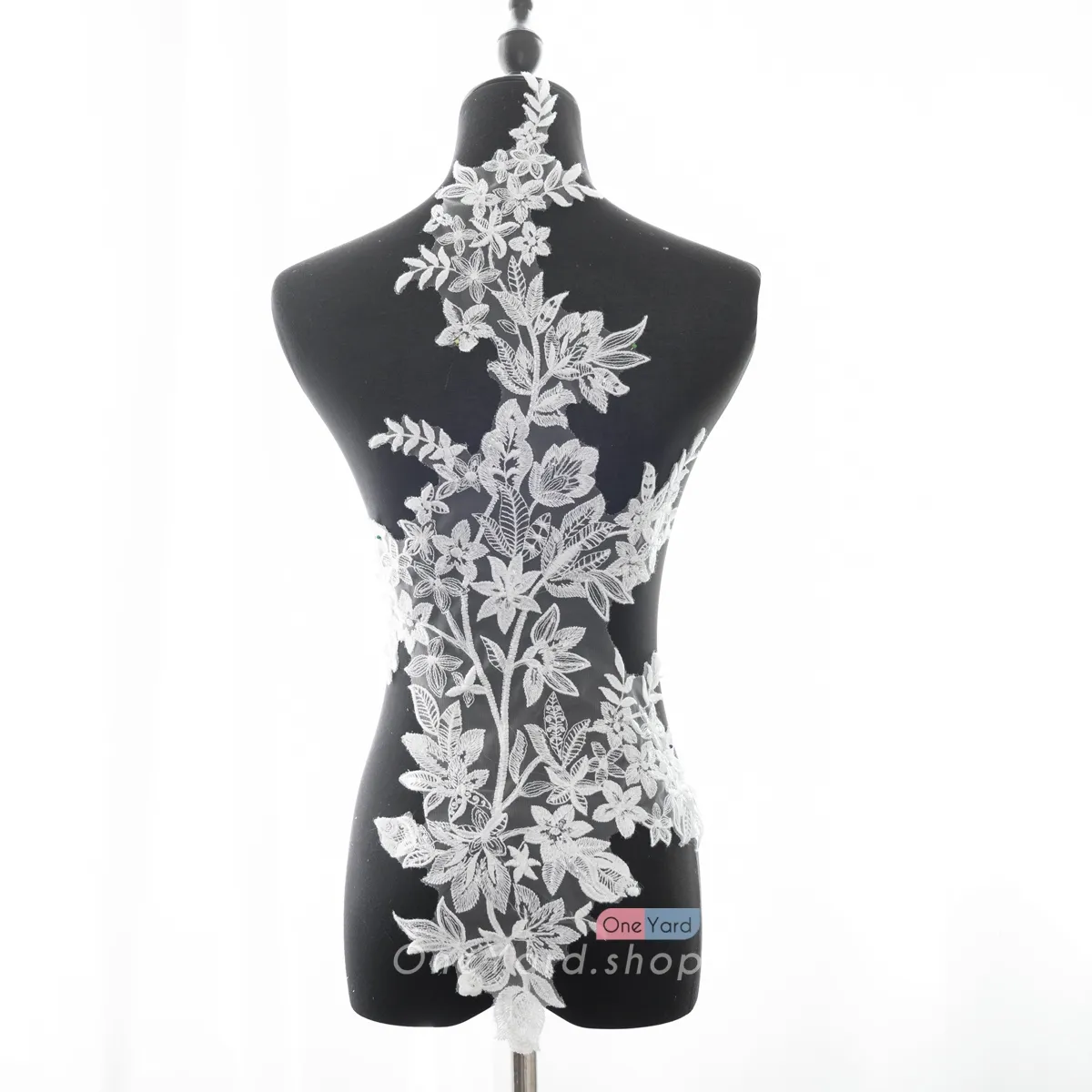sequinned off white floral bridal lace applique