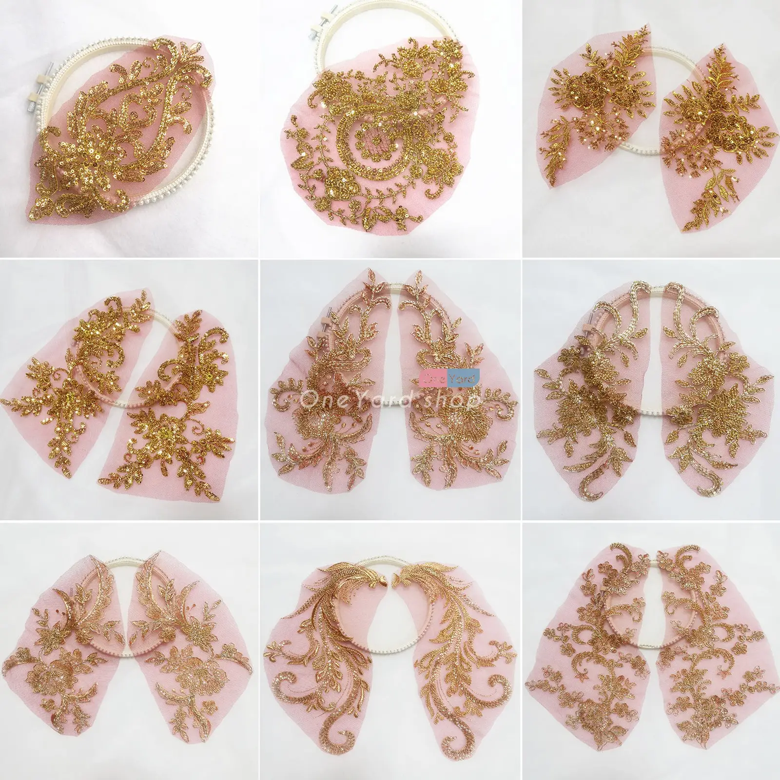 gold beading lace flower appliques