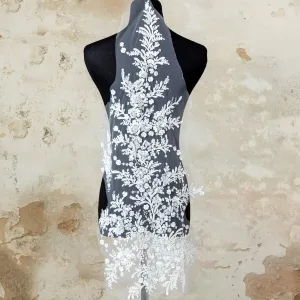 luxury white sequinned beaded floral lace applique