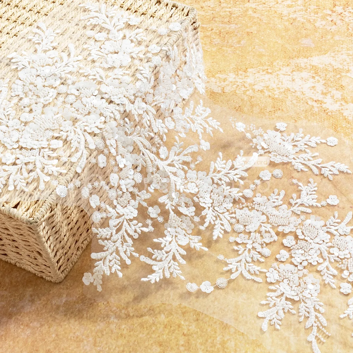 white beaded shiny large lace applique