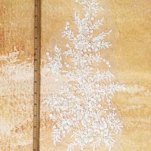 white sequinned beaded floral pattern heavy lace applique for building bridal dress