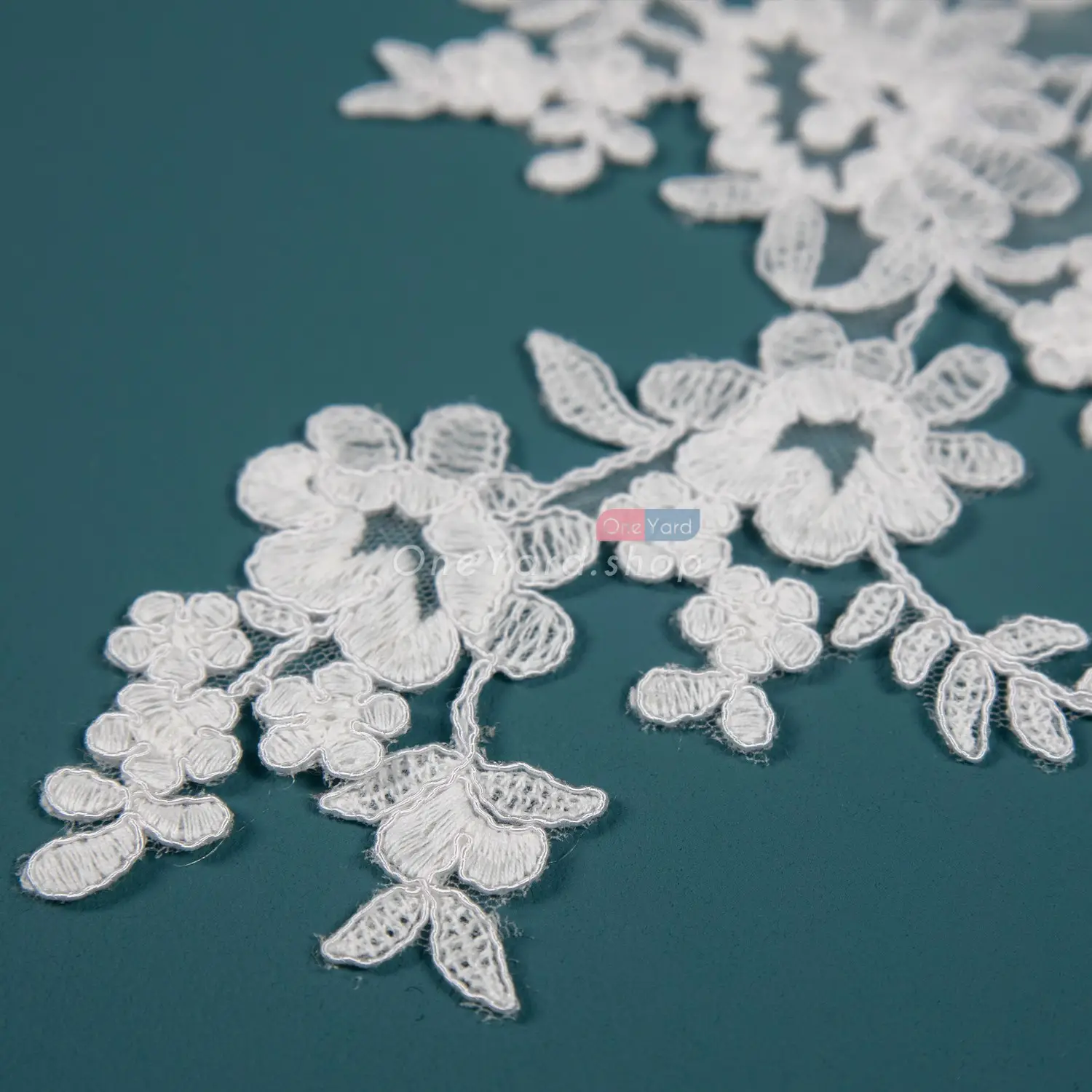 Classic Floral Embroidery Lace Applique for Bridal Gown OneYard