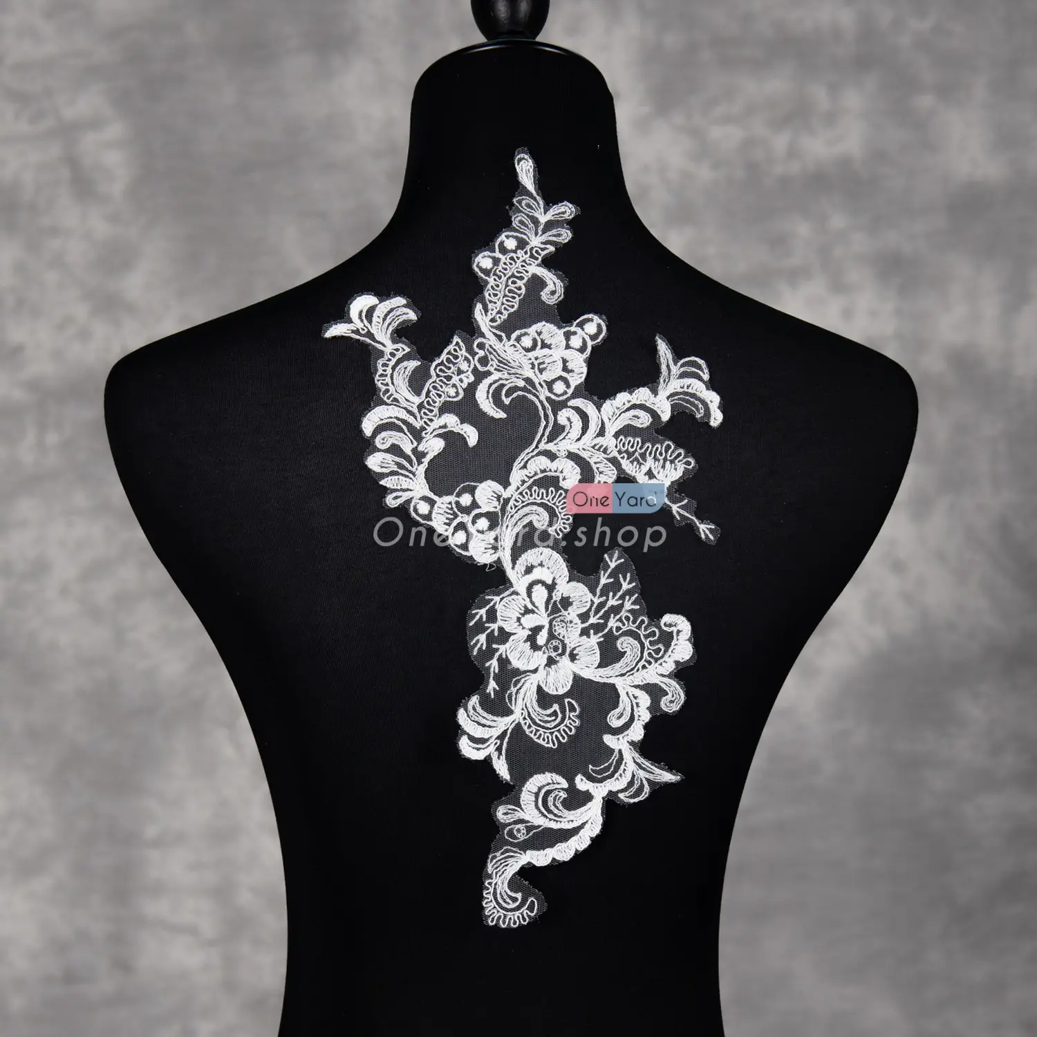pair of ivory bridal lace applique for wedding dress
