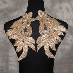 dazzling pearls beaded matte rose gold sequin applique