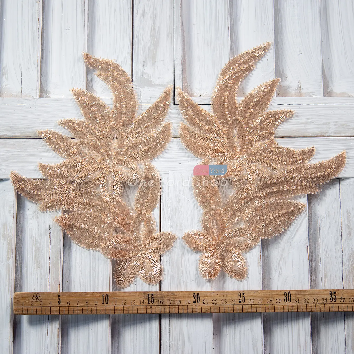 pearls beaded rose gold sequin applique