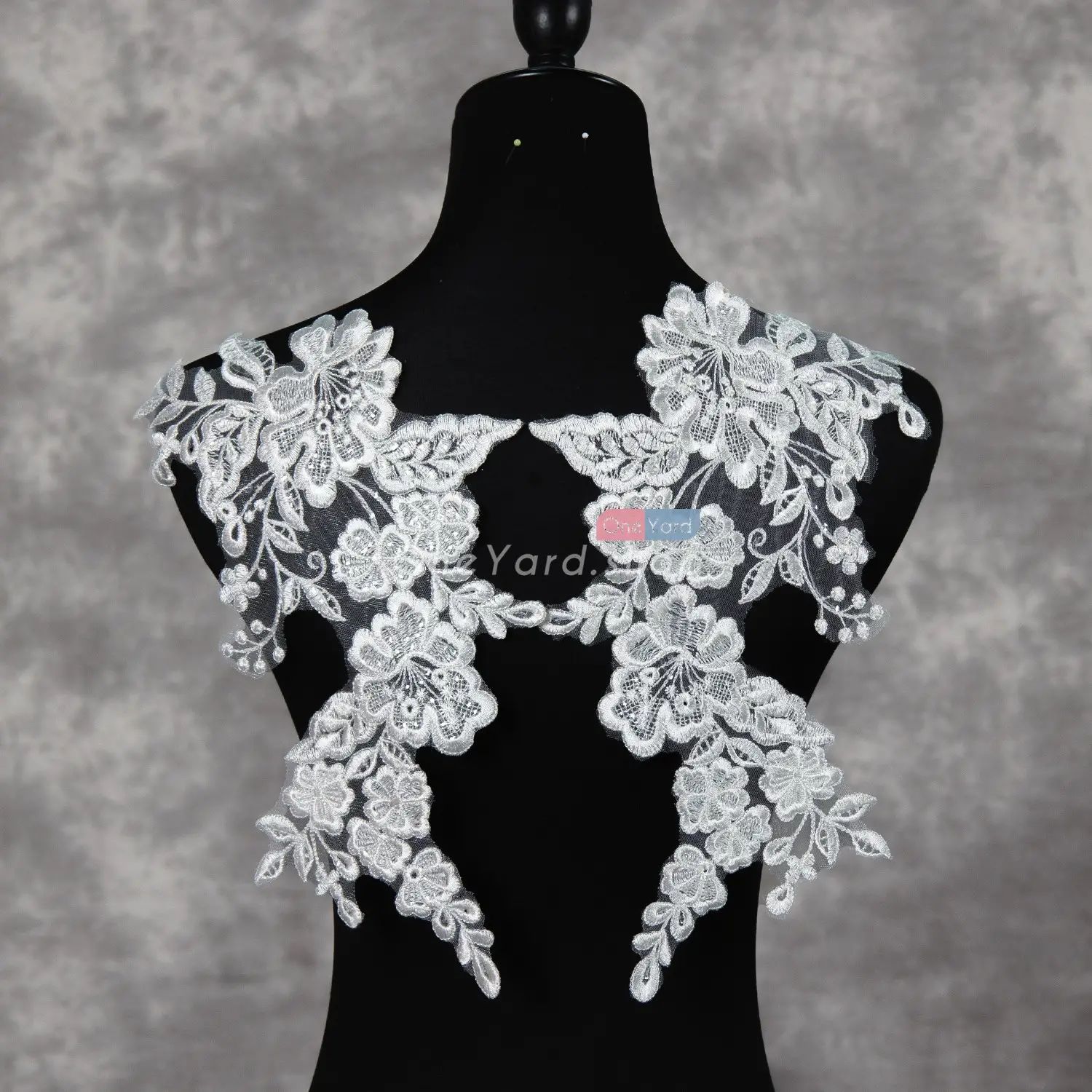 sequinned light ivory floral bridal lace appliques