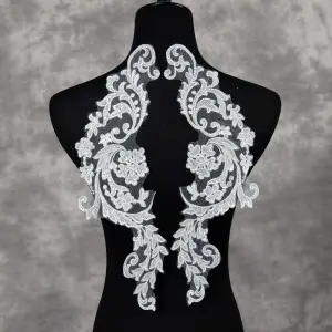elegant motif sequined embroidery lace applique by pair