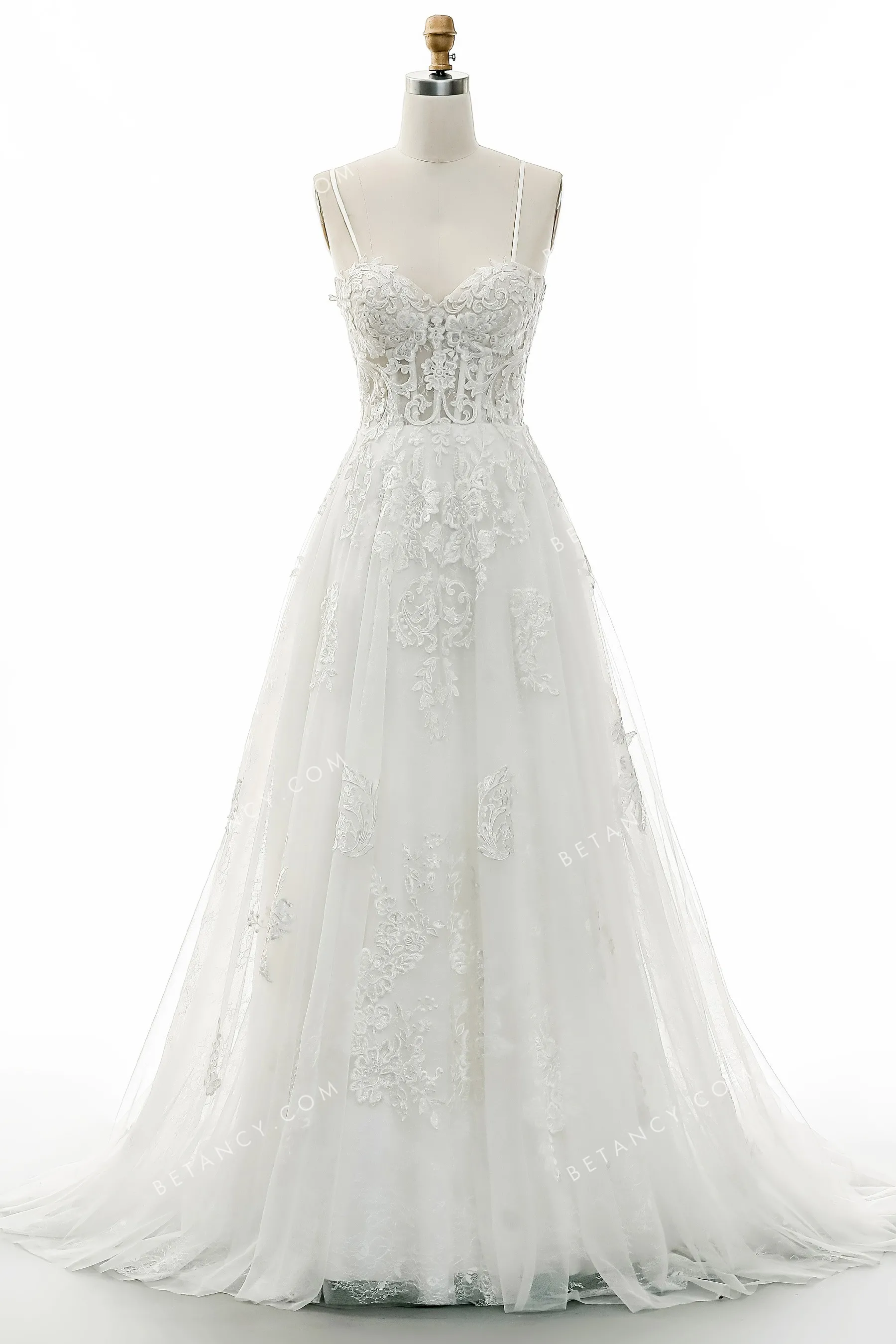 elegant motif sequined lace appliqued bridal dress
