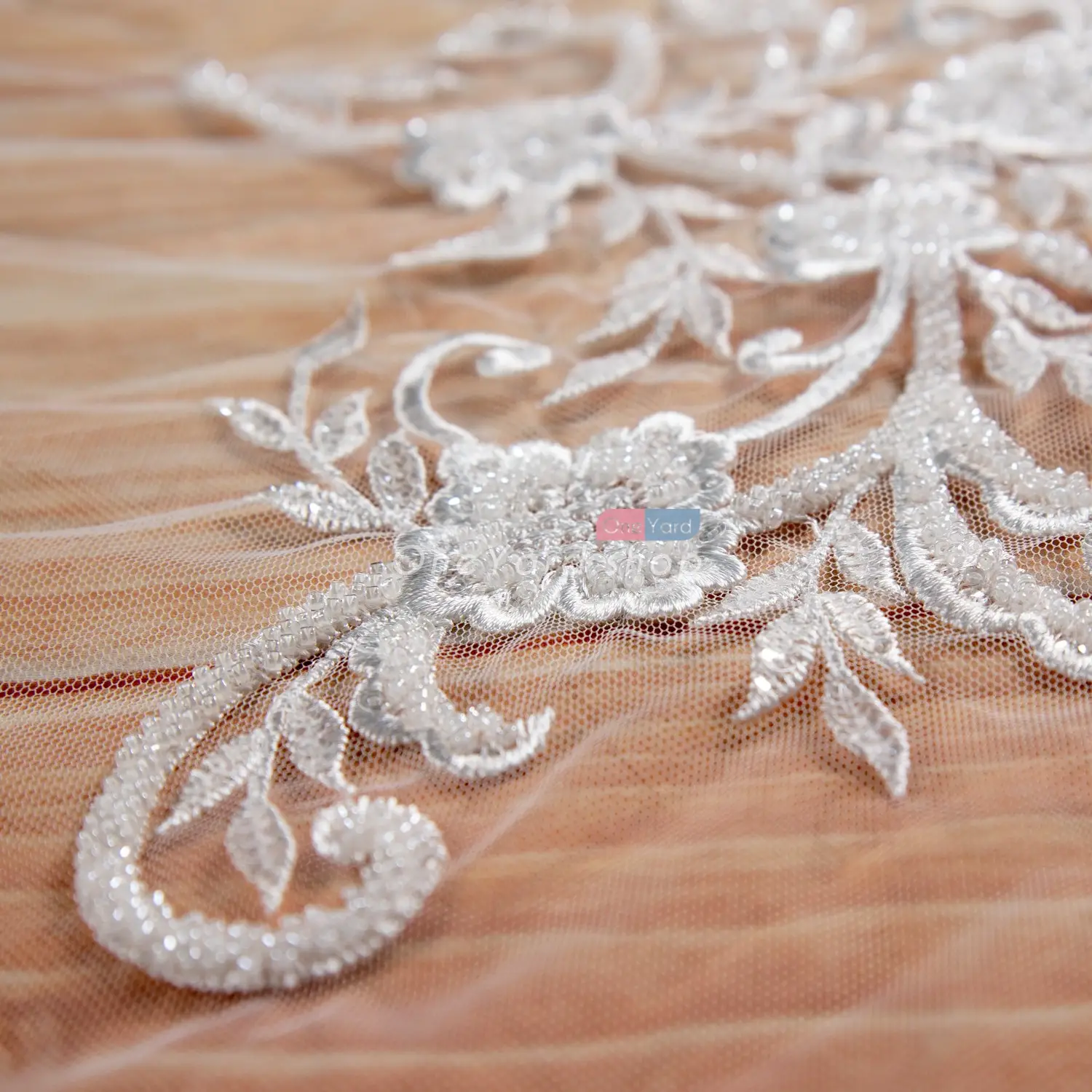 beaded floral lace applique for designer wedding gowns