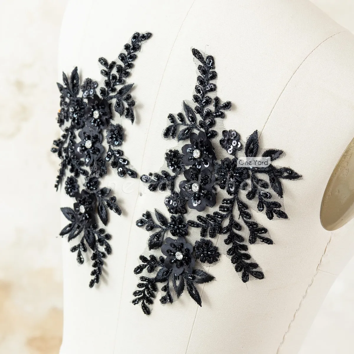 black beaded lace appliques for wedding dresses