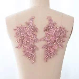 pink beaded lace motifs for dressmaking